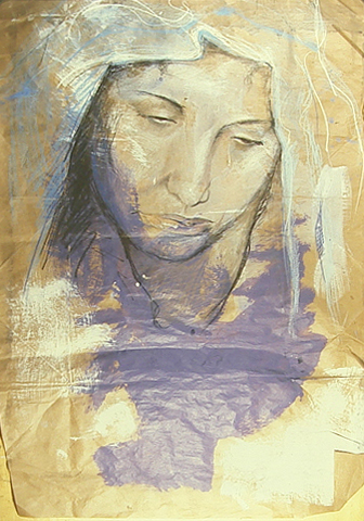Nativity Virgin Mary mixed media drawing