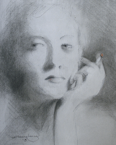 pencil drawing smoking femme