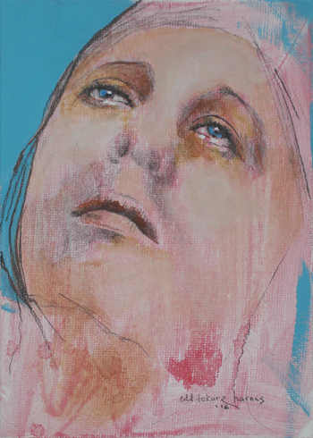 pencil acrylic portrait tearful woman