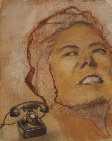 woman's portrait with old fashioned telephone