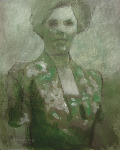 drawing woman in green dress