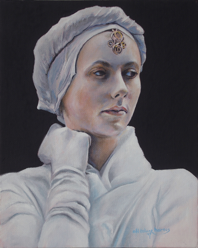 oil portrait woman in white