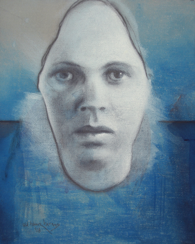 portrait sullen woman mixed media
