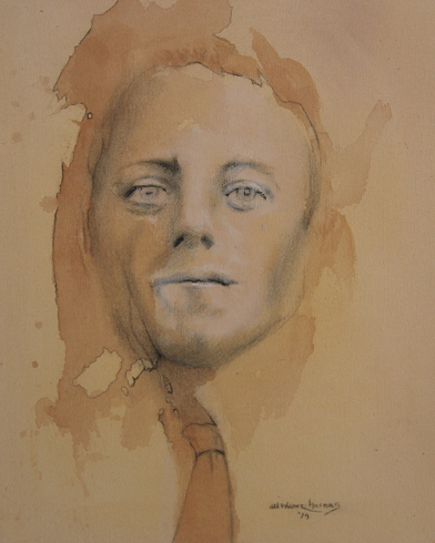 pencil drawing man's face acrylic wash