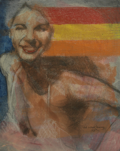 drawing bathing beauty with rainbow face