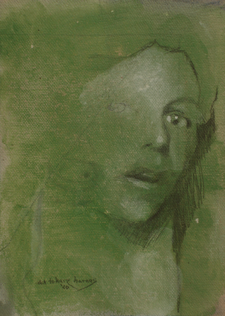 pencil portrait green background