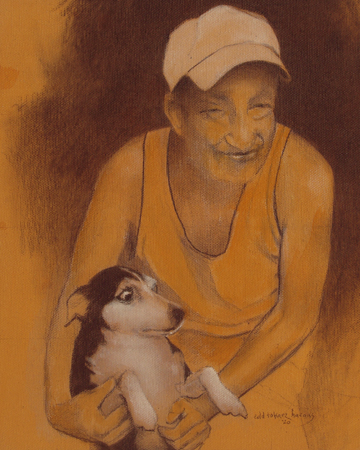man and dog drawing portrait