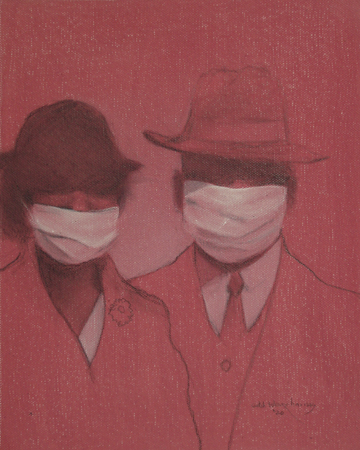 man and woman drawing face masks