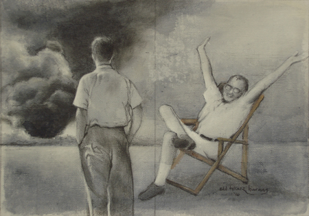 drawing man observes bomb site