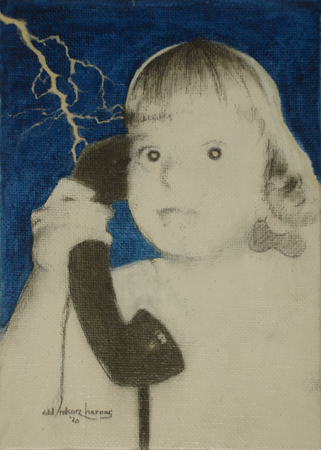 drawing shocked child on telephone
