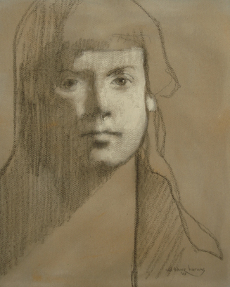 mixed media drawing young woman's face