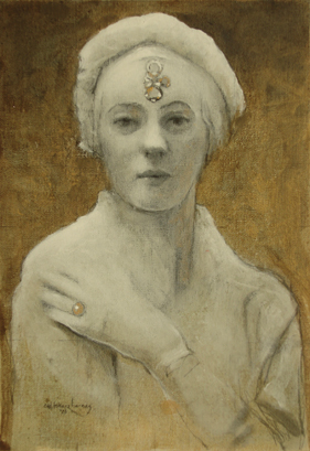 drawing of a woman dressed in white