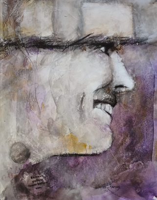 female profile mixed media