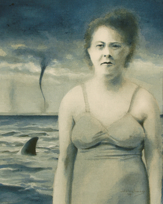 drawing of a sad woman near an ocean