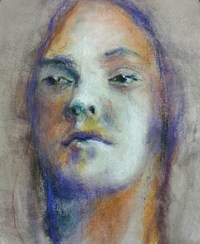 woman's portrait in pastel on canvas