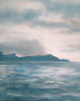 painting of Diamond Head in the morning